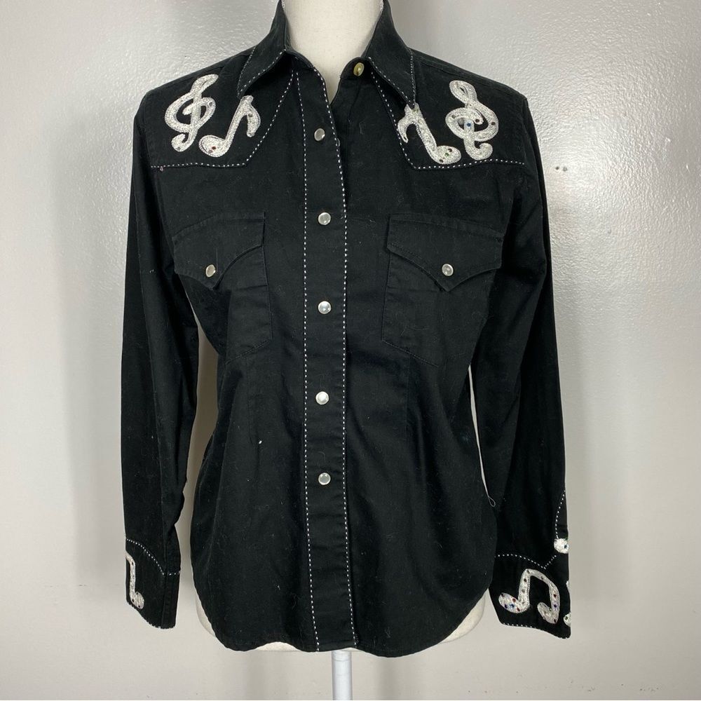 Rockmount Ranch wear vintage musical notes snap button down sz M